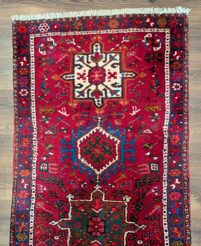 Per'sian Karajeh Runner Rug 3x15 Red Tribal Geometric Medallions Heriz Runner gallery