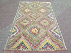 Vintage Turkish Handmade Kilim Rug, Embroidery Wool Rug Large Floor Rug 65″X105″