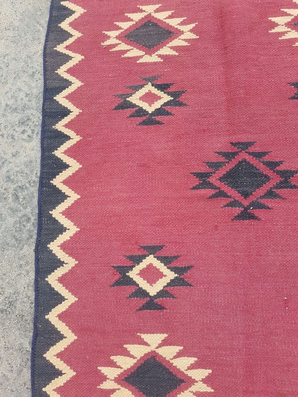 Vintage Handmade Traditional Geometric Pink Kilim Floor Rug Carpet 151x110cm gallery