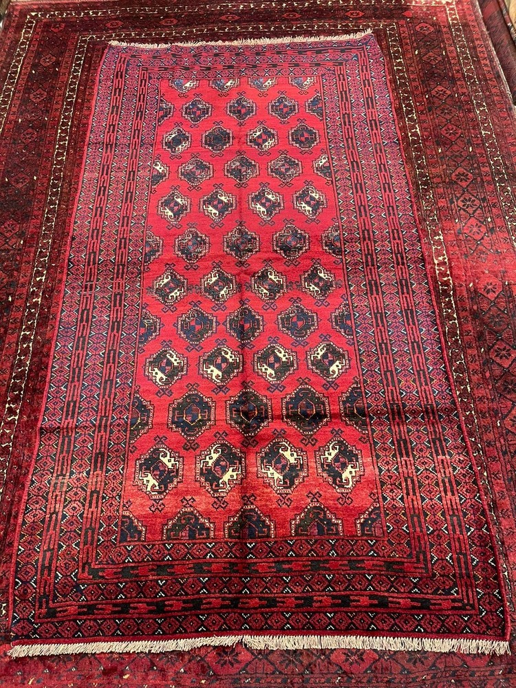 Vintage Afghan Gorgeous Tribal Natural Vegetable Dye Morey Bukhara Turkoman Rug