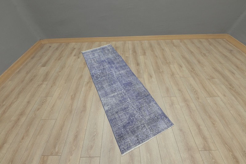 Overdyed Runner Rug Traditional Handmade Vintage Blue Sparta Wool Carpet 2x7 ft gallery