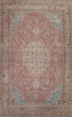 Semi-Antique Muted Pink Handmade Floral Tebriz Handmade Room Size Area Rug 10×13