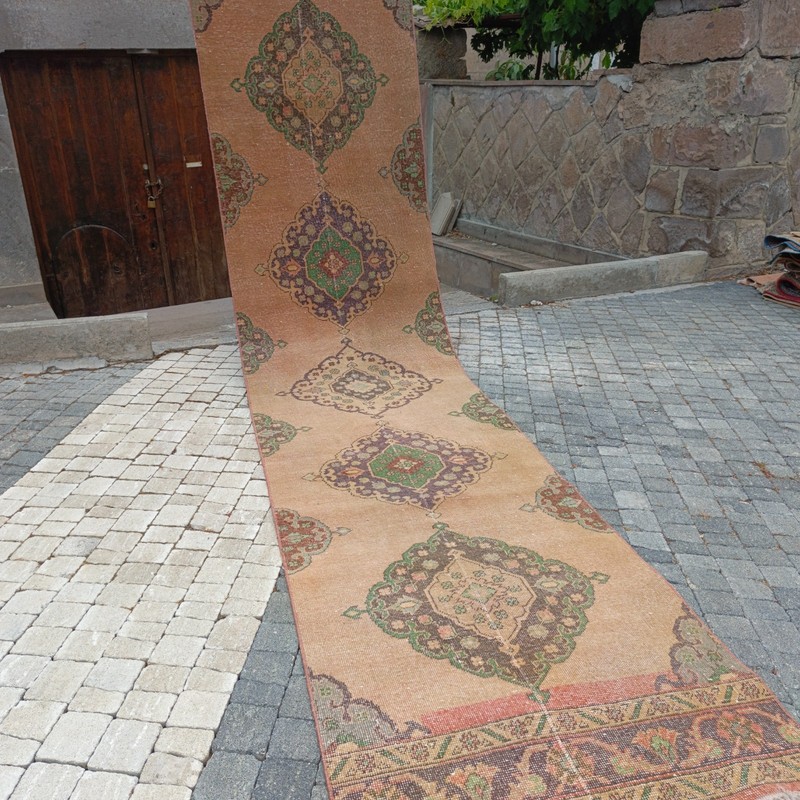 3x13 Turkish kitchen rug 2.85 x 12.59 ft Vintage Handmade 87 x 384 cm Runner Rug gallery