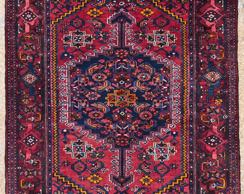 Vintage Zanjan Oriental Tribal Wool Area Rug Hand Knotted Geometric 4x6 Red Blue gallery