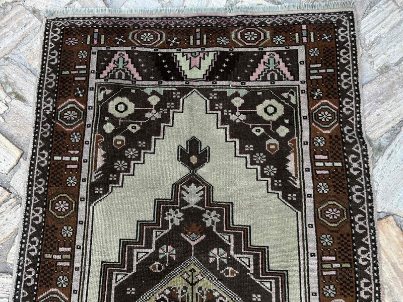 Hand-Knotted Turkish Rug 3x7 Brown Wool Traditional Carpet Muted Medium Size Rug gallery