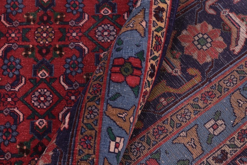 Hand-Knotted Wool Area Rug - Ruby Red & Navy All-Over Floral 9'7 x12'6 gallery