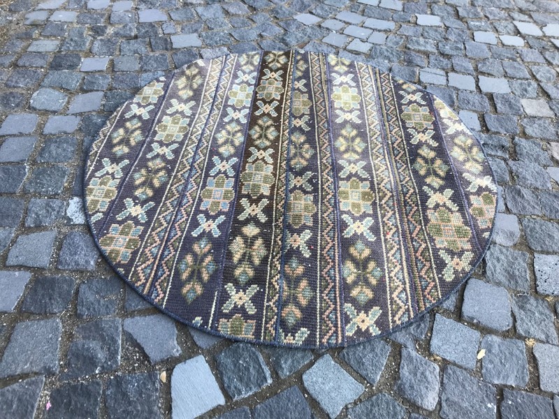 Bohemian Area Rug Handmade Wool Rug Turkish Vintage Traditional Rug 3,8 x 3,8 ft gallery