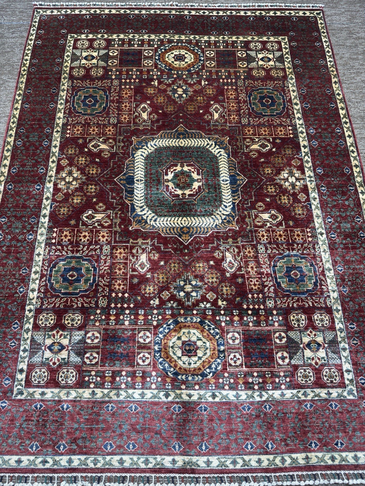 Afghan Mamluk Wool Rug 6x8 Ft Fine Quality Hand Knotted Geometric Area Carpet gallery