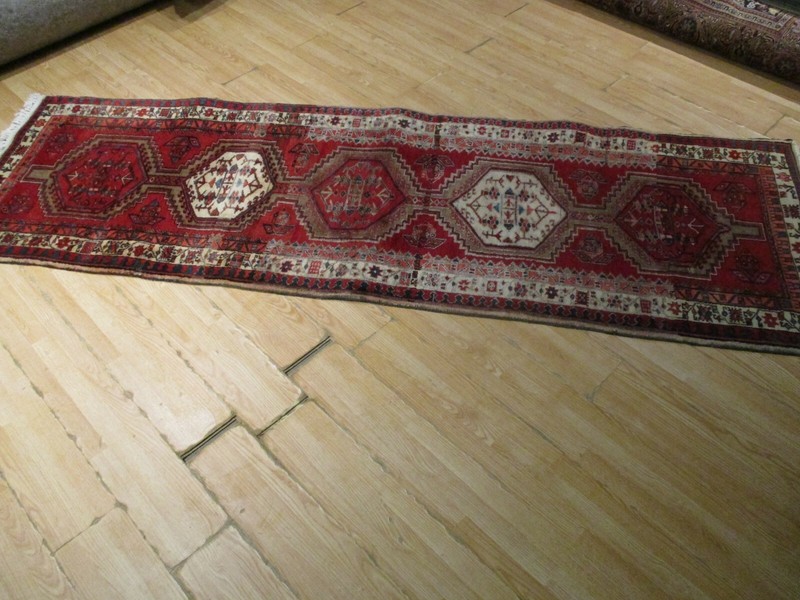 ESTATE 10 FEET RUNNER CIRCA 1950 VEGETABLE DYE HANDMADE-KNOTTED WOOL RUG 582823 gallery