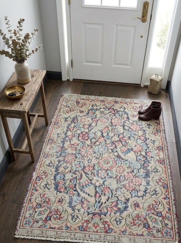 1'7X2'3 ft Semi-Antique Distressed Oriental Rug Muted Floral Entryway Carpet gallery