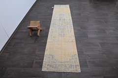 Vintage Turkish Runner Rug 2x10ft Wool Anatolian Handmade Hallway Oushak YELLOW