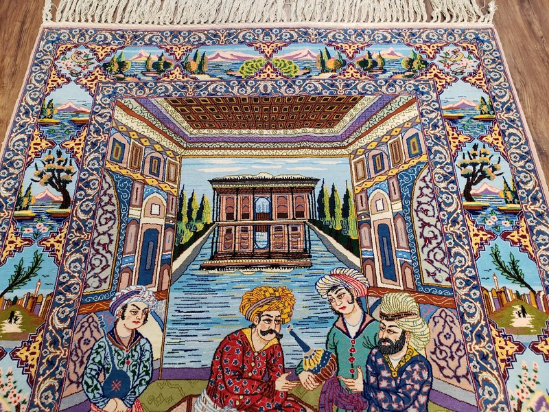 Semi Antique Pictorial Rug Wool Silk Foundation Handmade Oriental Carpet 3x5 Wow gallery