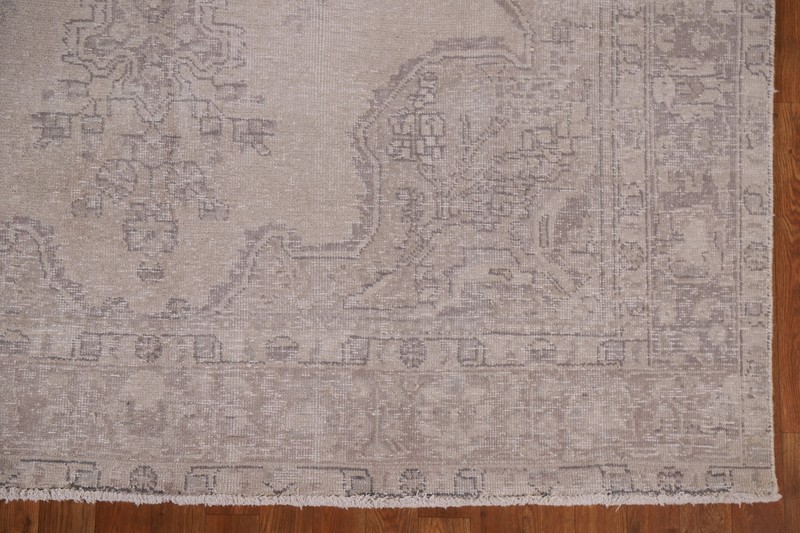 Distressed Muted Area Rug 7x10 Ft Hand-Knotted Beige Distressed Wool Carpet gallery