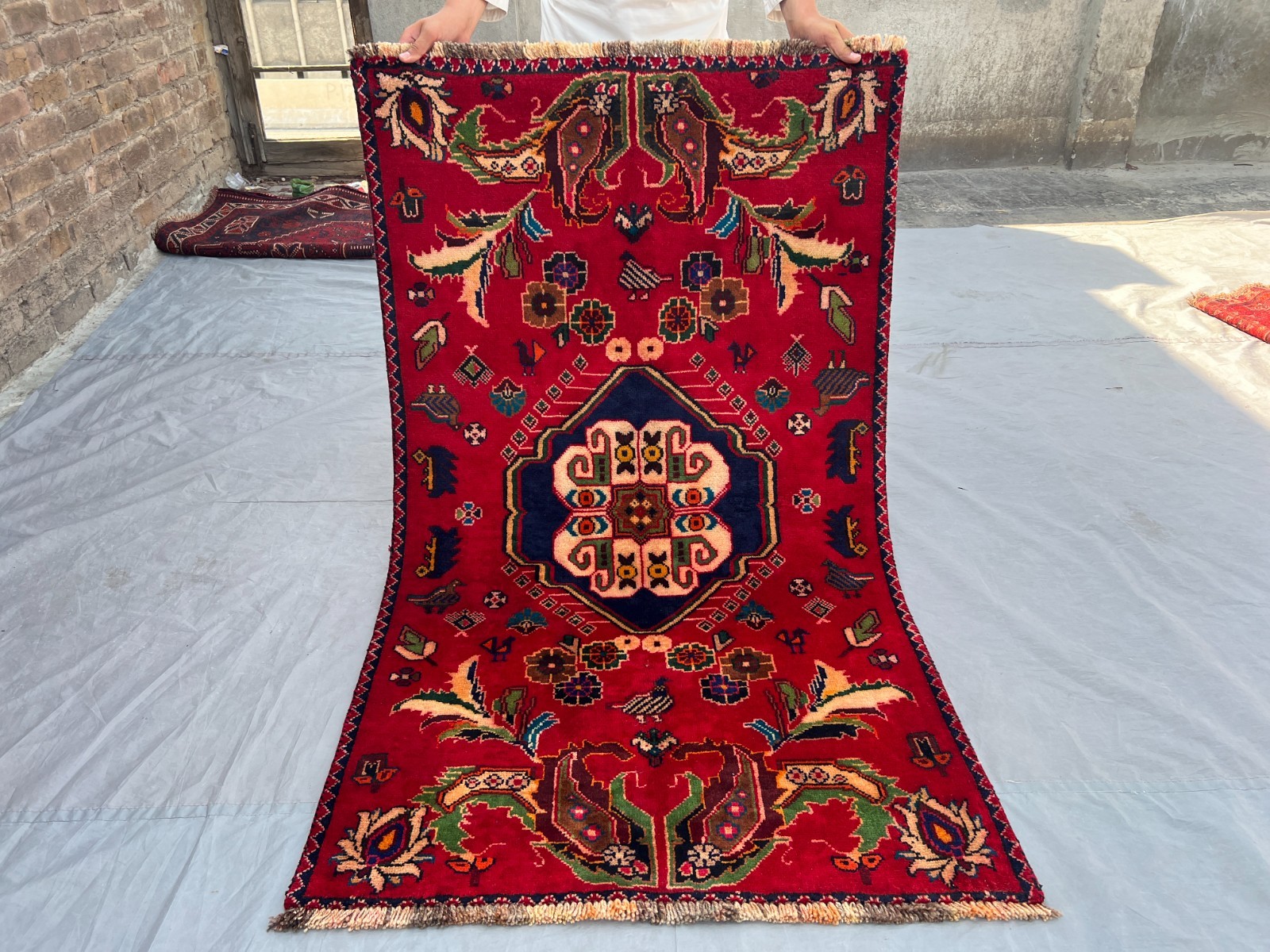 Red Vintage Caucasian Floral Hand Knotted Wool Rug 3x5 Boho Small Area Rug gallery