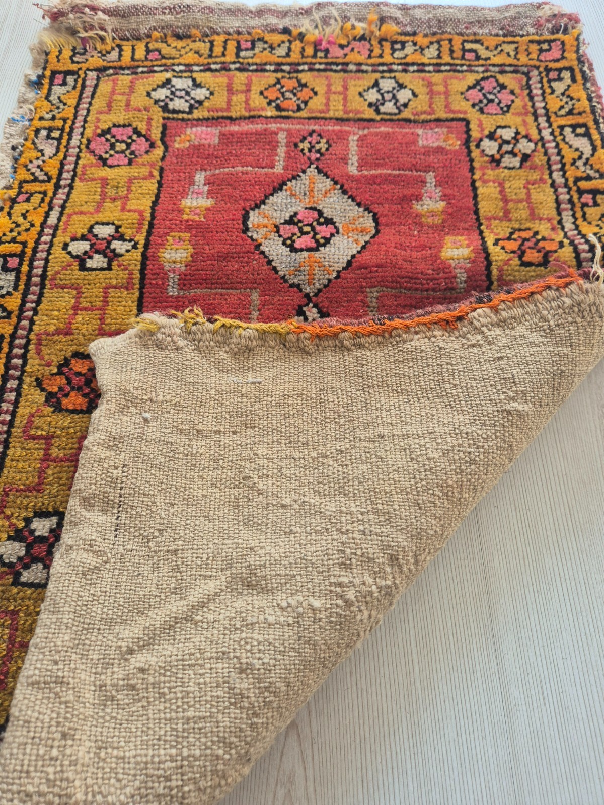 Antique Rug Pillow, Hand Woven Small Carpet, Anatolian, Handmade, Wool, Decor gallery