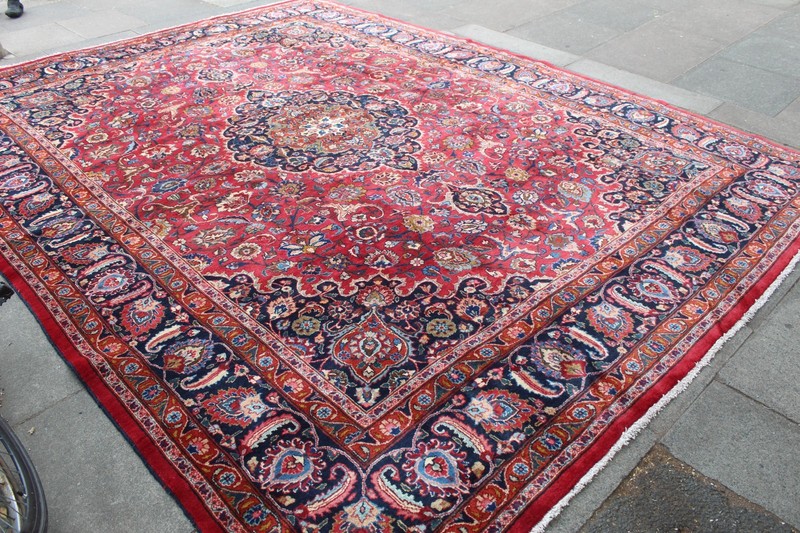 Vintage Hand Made Traditional Oriental Wool Red Blue Large Carpet 388x304cm gallery