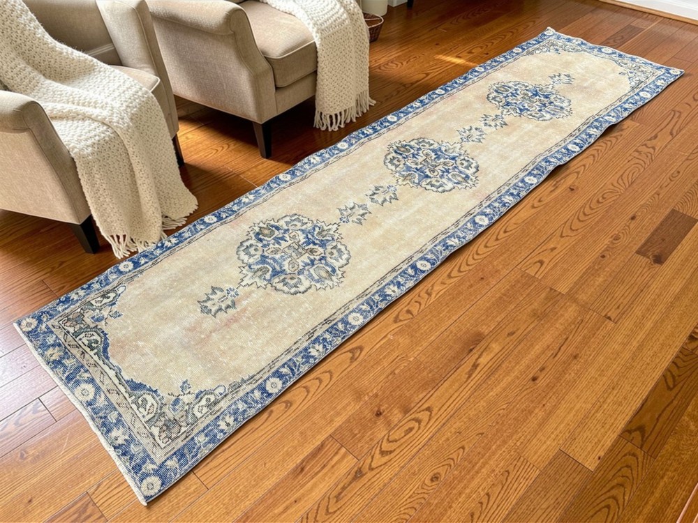 Handmade Turkish Runner Rug, Vintage Boho Wool Corridor Rug (2,7 x 11,0 ft)