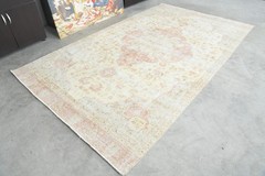 5×9 area rug, handmade vintage turkish carpet, neutral decor oushak wool rugs,23