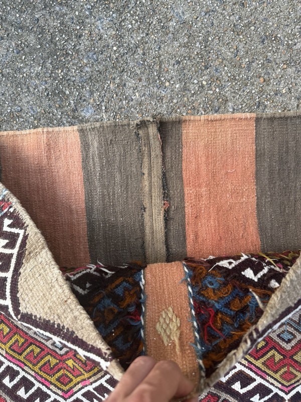 Antique Turkman Rug Kilim Soumac Bag 27” x 47" Caucasian oriental Flatweave gallery
