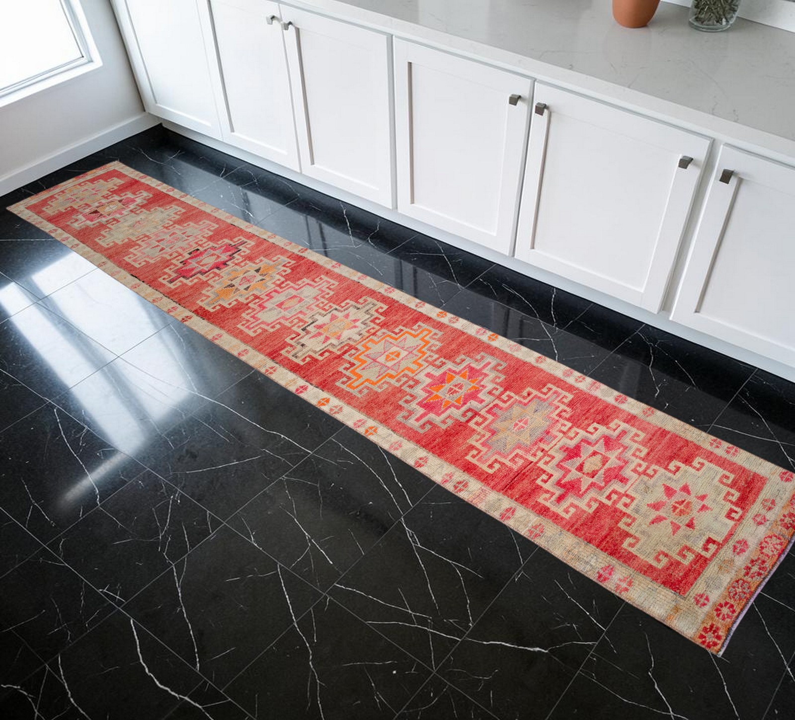 Hand-Knotted Turkish Runner Rug 2x12 ft Narrow Hallway Rug Kitchen Decor Tribal gallery