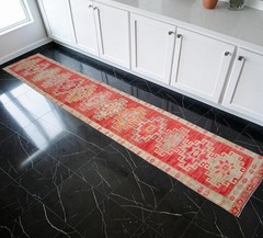 Hand-Knotted Turkish Runner Rug 2×12 ft Narrow Hallway Rug Kitchen Decor Tribal