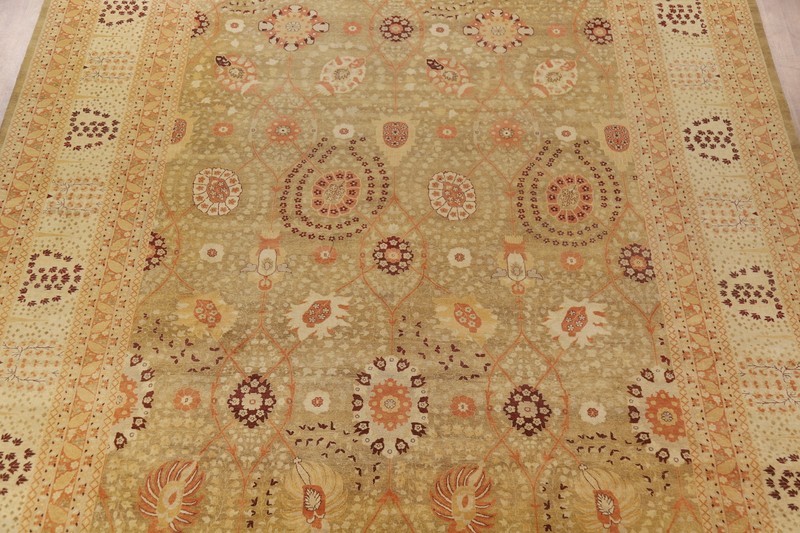 Vegetable Dye Gold Floral Tebriz Oriental Large Rug 12x18 Hand-knotted Wool gallery