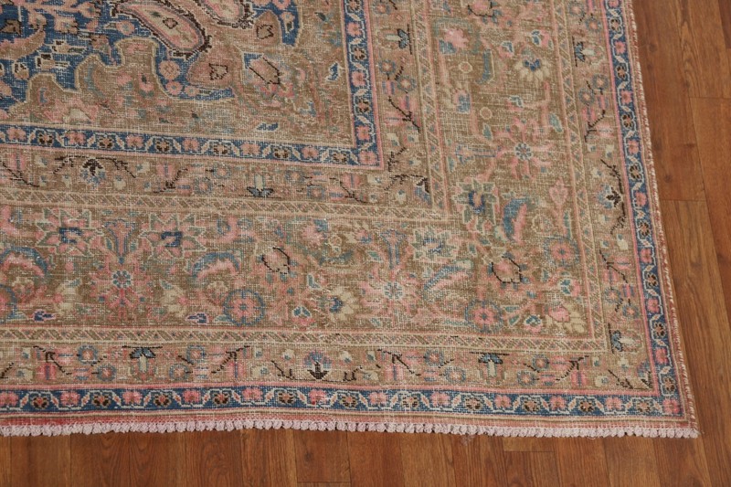 Semi-Antique Muted Distressed Pink Mashaad Living Room Rug 10x12 Handmade Carpet gallery