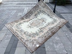 7×9 FT Vintage Turkish Oushak Rug Handmade Distressed Anatolian Wool Area Rug