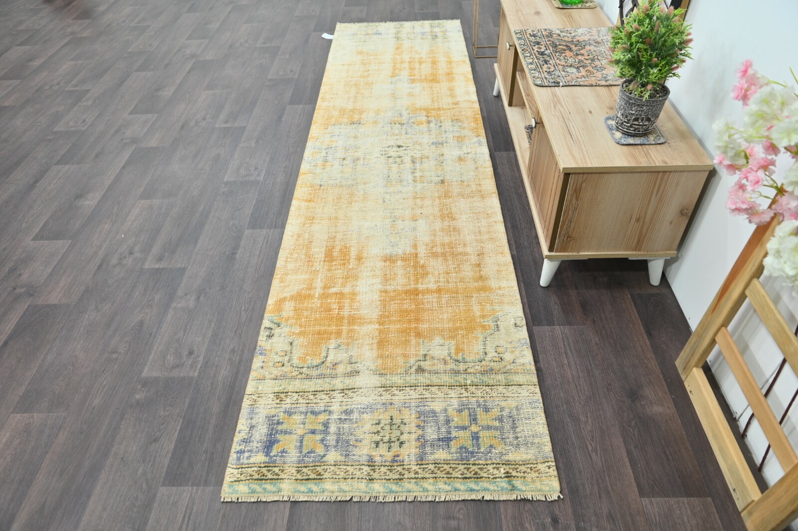Vintage Turkish Runner Rug 3x10ft ORANGE Handmade Anatolian Oushak Hallway Wool gallery