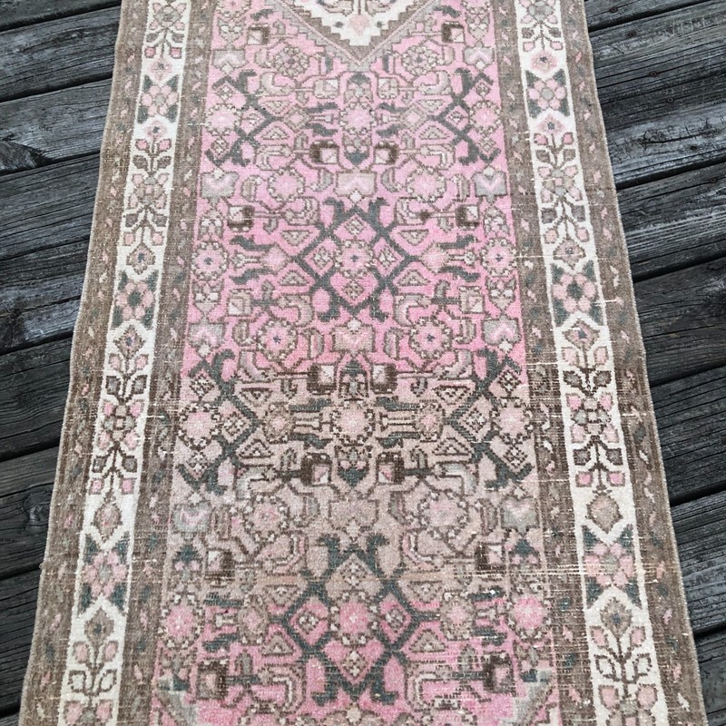 Vintage Runner Rug | Pink and Brown Tones | 3x10 gallery