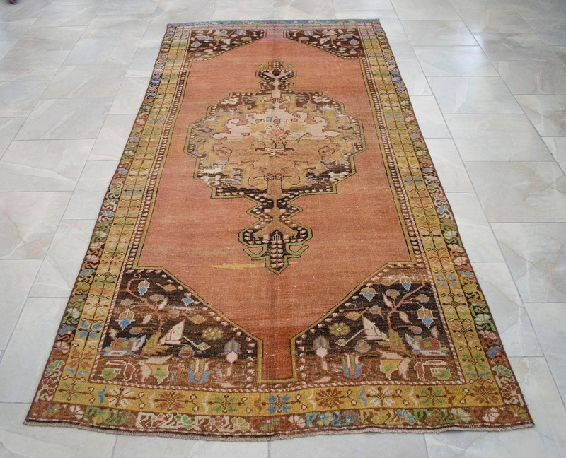 Vintage Turkish Oushak Hand-woven Wool Area Rug 4'5" x 9'5" 1960s Low Pile RARE gallery