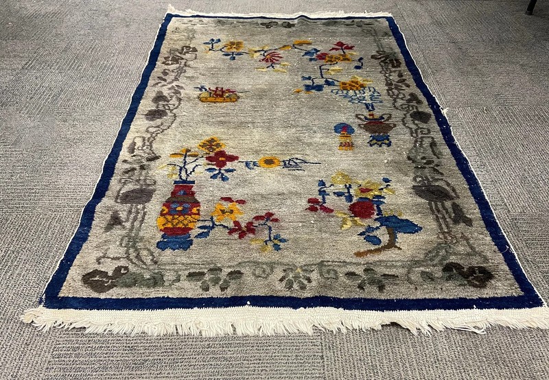 Ornate & Gorgeous 3' 1" x 4' 10" Gray & Blue Chinese Art Deco Rug, circa 1920 gallery