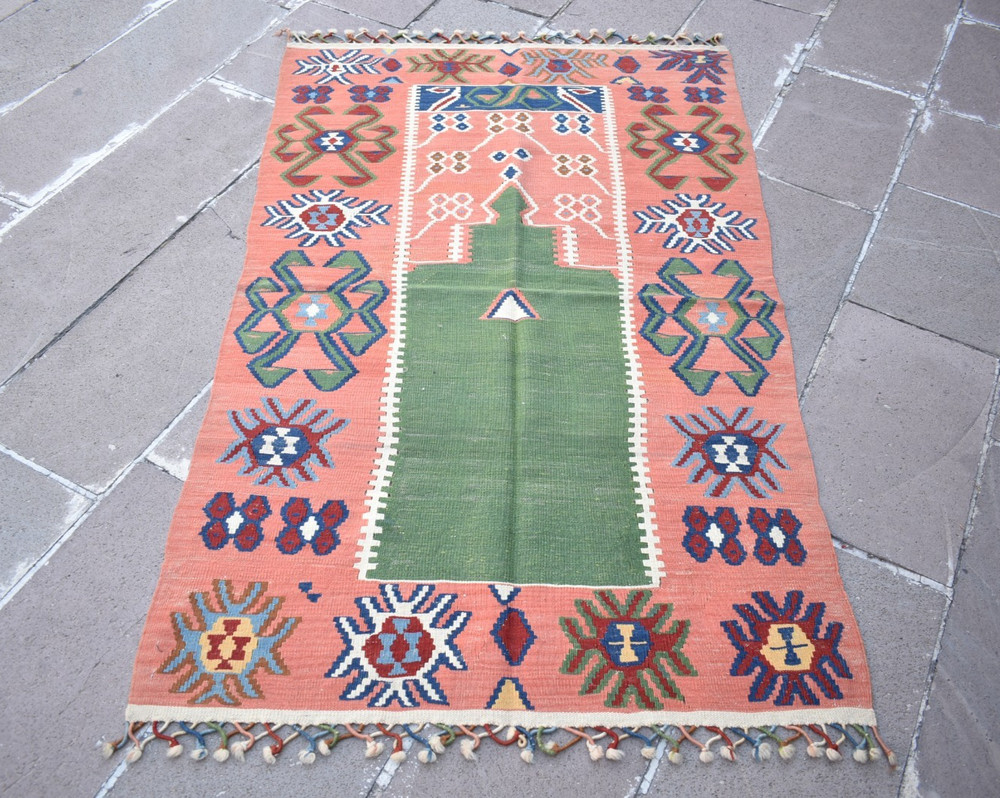 Vintage Turkish Rug 40'' x 66'' Anatolian Kayseri Prayer Rug Home Decor Wool Rug