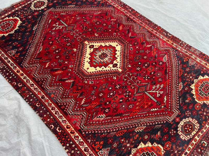 4'4x6'2 Ft Vintage Afghan Baluchi Red & Navy Geometric Hand Knotted Area Rug gallery