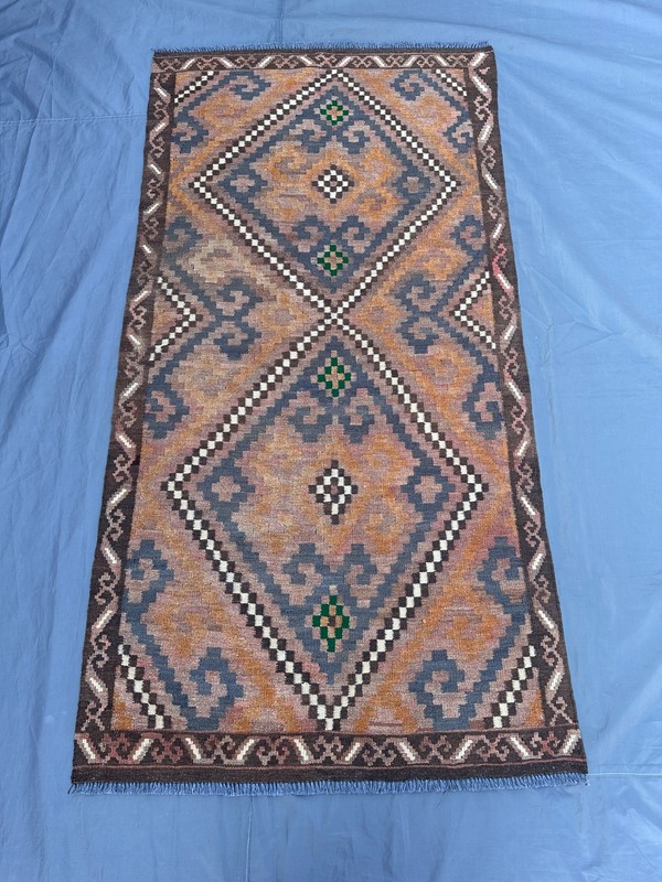 Vintage Terracotta Faded Kilim Rug Wool Geometric Tribal Handmade Kitchen Rug gallery