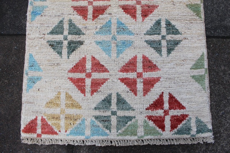 Vintage Traditional Hand Made Oriental Gabbe Wool Beige Blue Red Rug 86x62cm gallery