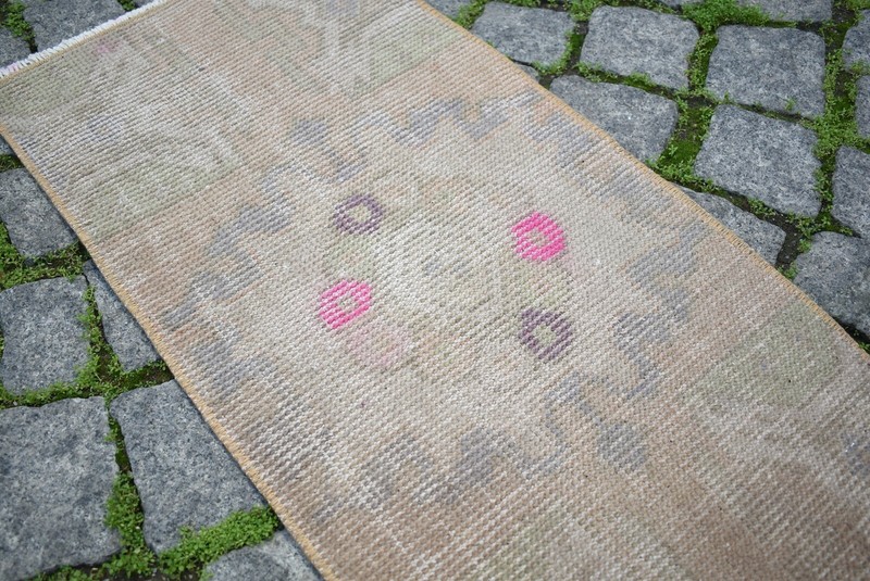 Vintage Turkish Rug 16'' x 30'' Anatolian Rug Hand-Knotted Rug Small Doormat Rug gallery