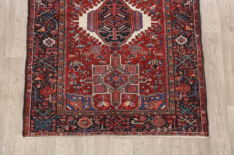 Antique Tribal Area Rug 5x6 Ft Hand-Knotted Red Vegetable Dye Oriental Carpet gallery