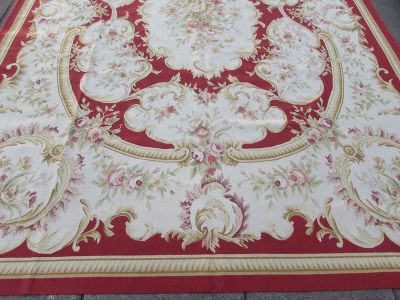Vintage Hand Made French Design Wool Red Large Original Aubusson 366X271cm gallery
