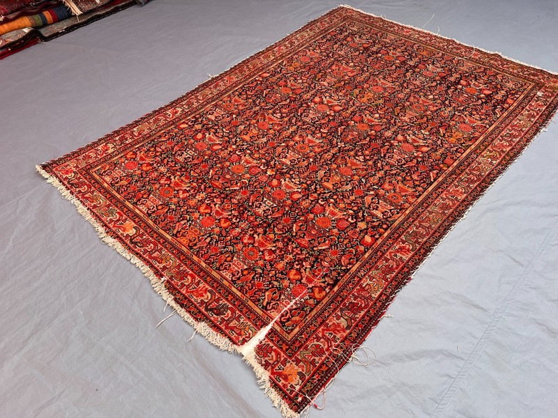 4'4x6'4 Ft Antique Caucasian Rug Wool Geometric Floral Red Patterned Carpet gallery