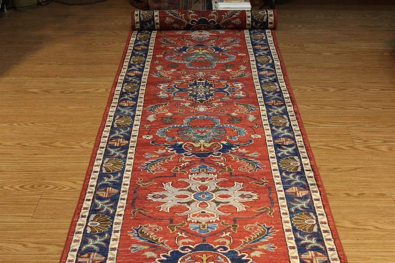 PRICE MARKED DOWN 19 ft. long Hall Runner Handmade TOP QUALITY Wool. Rust, blue, gallery