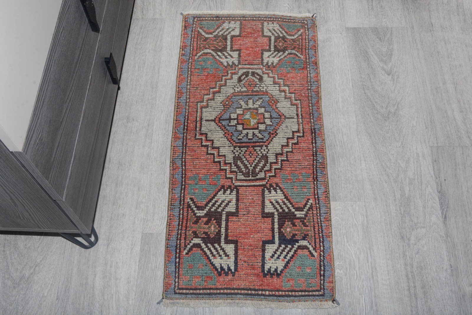 Vintage Distressed Oushak Rug 1'4x3'1 ft, Brown Modern Turkish Rug gallery