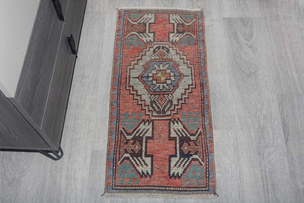 Vintage Distressed Oushak Rug 1'4x3'1 ft, Brown Modern Turkish Rug