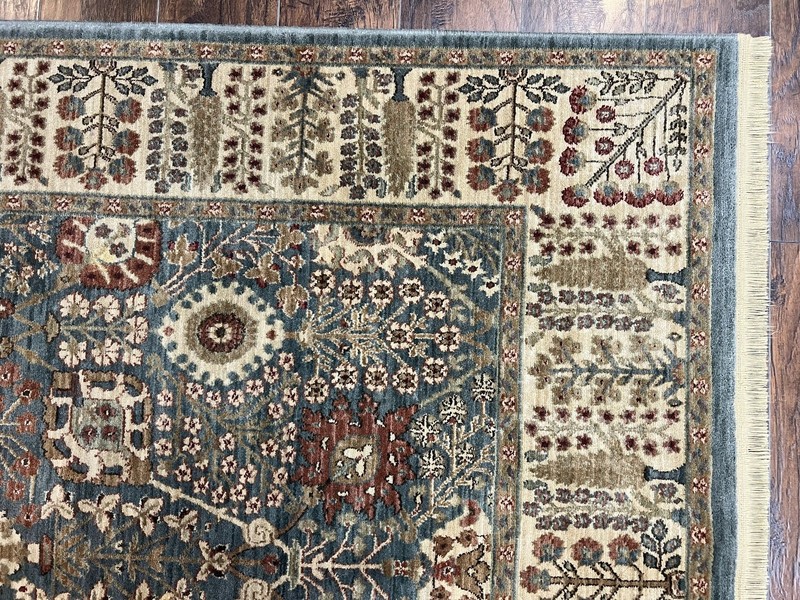 Belgium Power-Loomed Rug 5.6 x 7.6 Green and Cream Vintage Oriental Carpet gallery