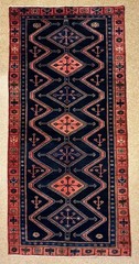 5×13 Hamedan Hand Knotted Wool Runner Rug Large Navy Blue Geometric Tribal Hall