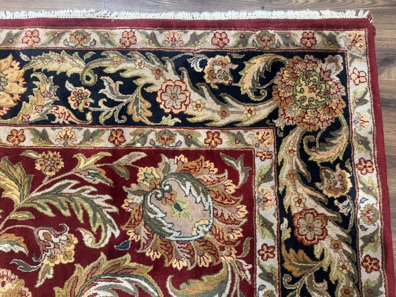 Indian Agra Rug 9x12 – Red, Hand-Knotted Wool Vintage Carpet gallery