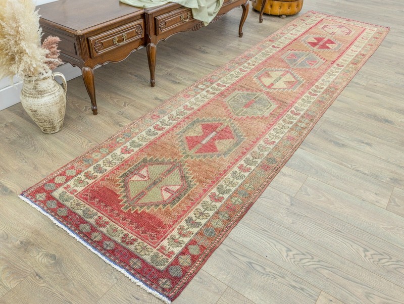 Turkish Oushak Runner – Vintage Wool Handmade Long – 2.11x11.9 ft Hallway Rug gallery