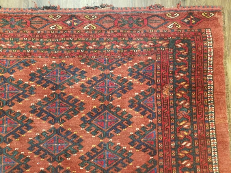 Antique Turkoman Rug Collectible Yamud Oriental Cushion Cover Carpet Red 3.4 x 5 gallery