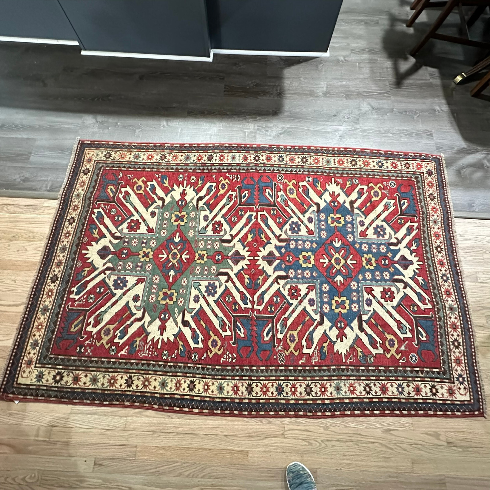 ANTIQUE CAUCASIAN EAGLE KAZAK RUG 5x8FT circa 1880 gallery