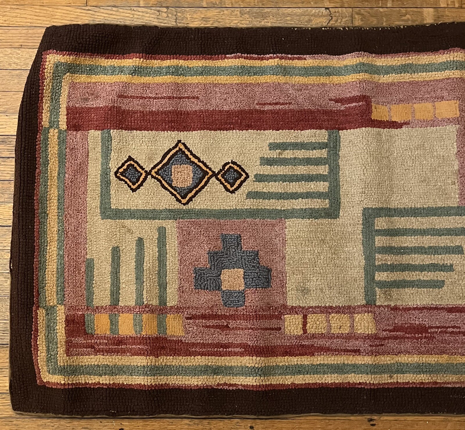 Mid-Century Geometric Throw Rug w/ Pastel Red/Pink/Light Blue, 46 X 25 3/4 gallery